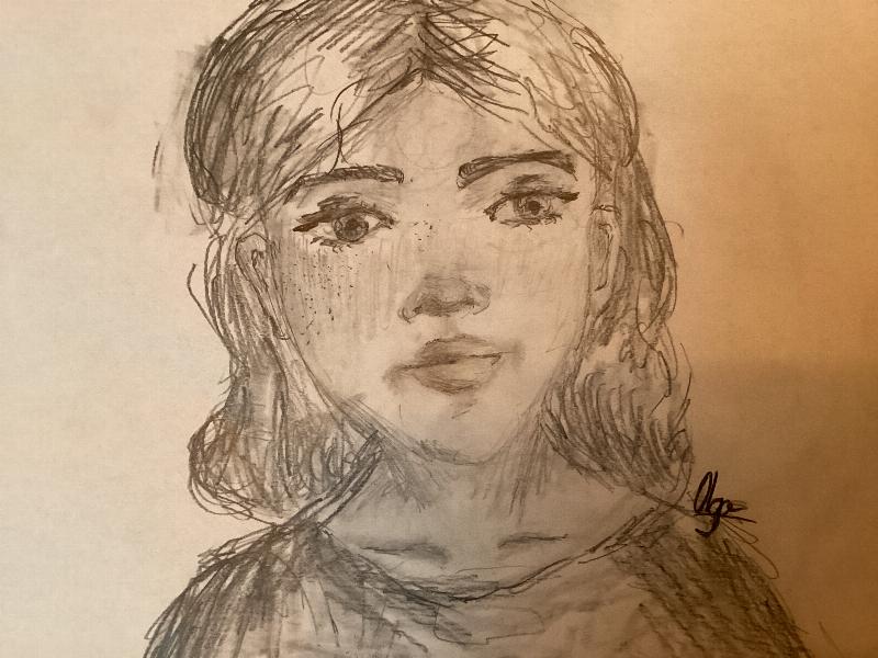 en blyantstegning af en pige